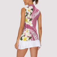 Aloha Hawaii Festive Women Sleeveless Polo Shirt Frangipani Lace Classic - Rosy LT7 - Polynesian Pride