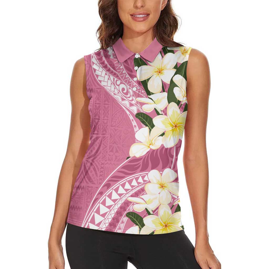 Aloha Hawaii Festive Women Sleeveless Polo Shirt Frangipani Lace Classic - Rosy LT7 - Polynesian Pride