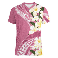 Aloha Hawaii Festive Women V-Neck T-Shirt Frangipani Lace Classic - Rosy LT7 Female Pink - Polynesian Pride