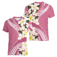 Aloha Hawaii Festive Women V-Neck T-Shirt Frangipani Lace Classic - Rosy LT7 - Polynesian Pride