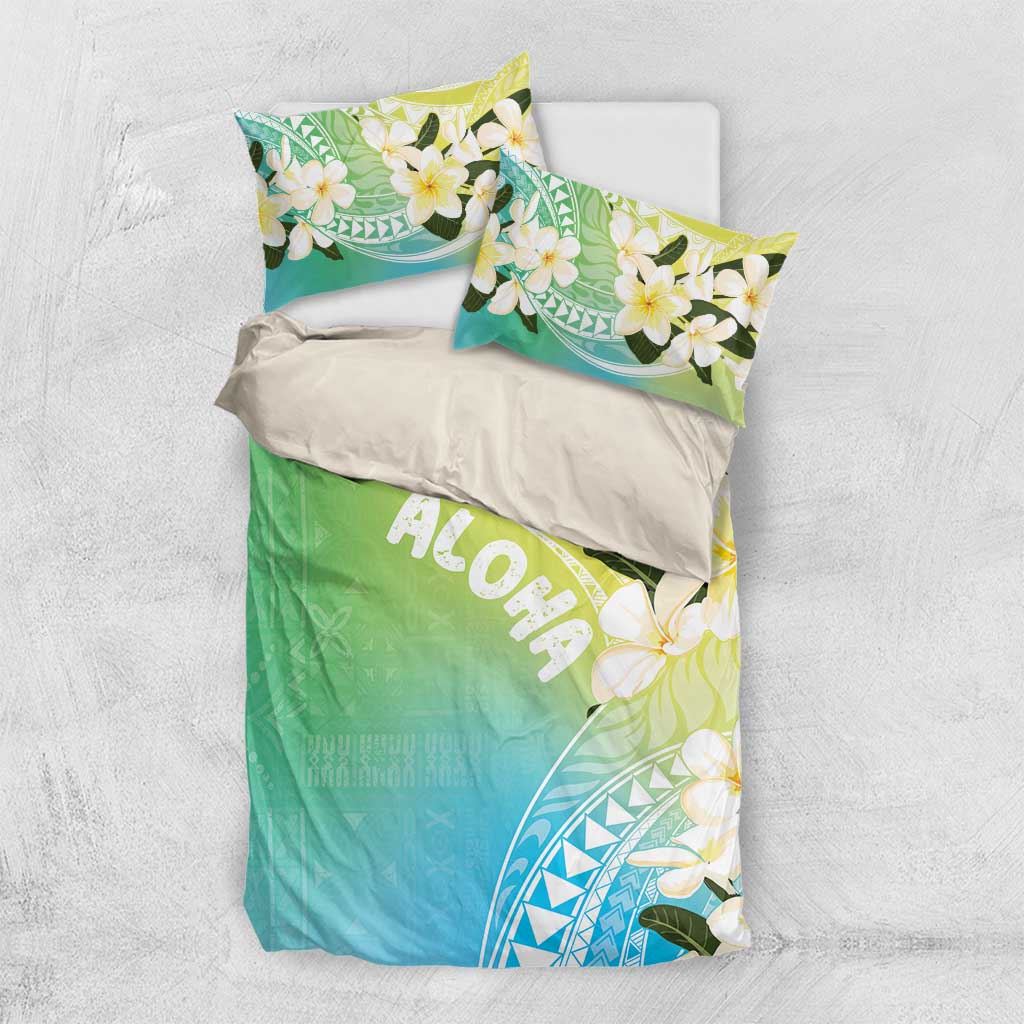 Aloha Hawaii Festive Bedding Set Frangipani Lace Classic - Summer Vibes LT7 US Twin 172cm x 218cm Blue Green - Polynesian Pride