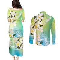 Aloha Hawaii Festive Couples Matching Puletasi and Long Sleeve Button Shirt Frangipani Lace Classic - Summer Vibes