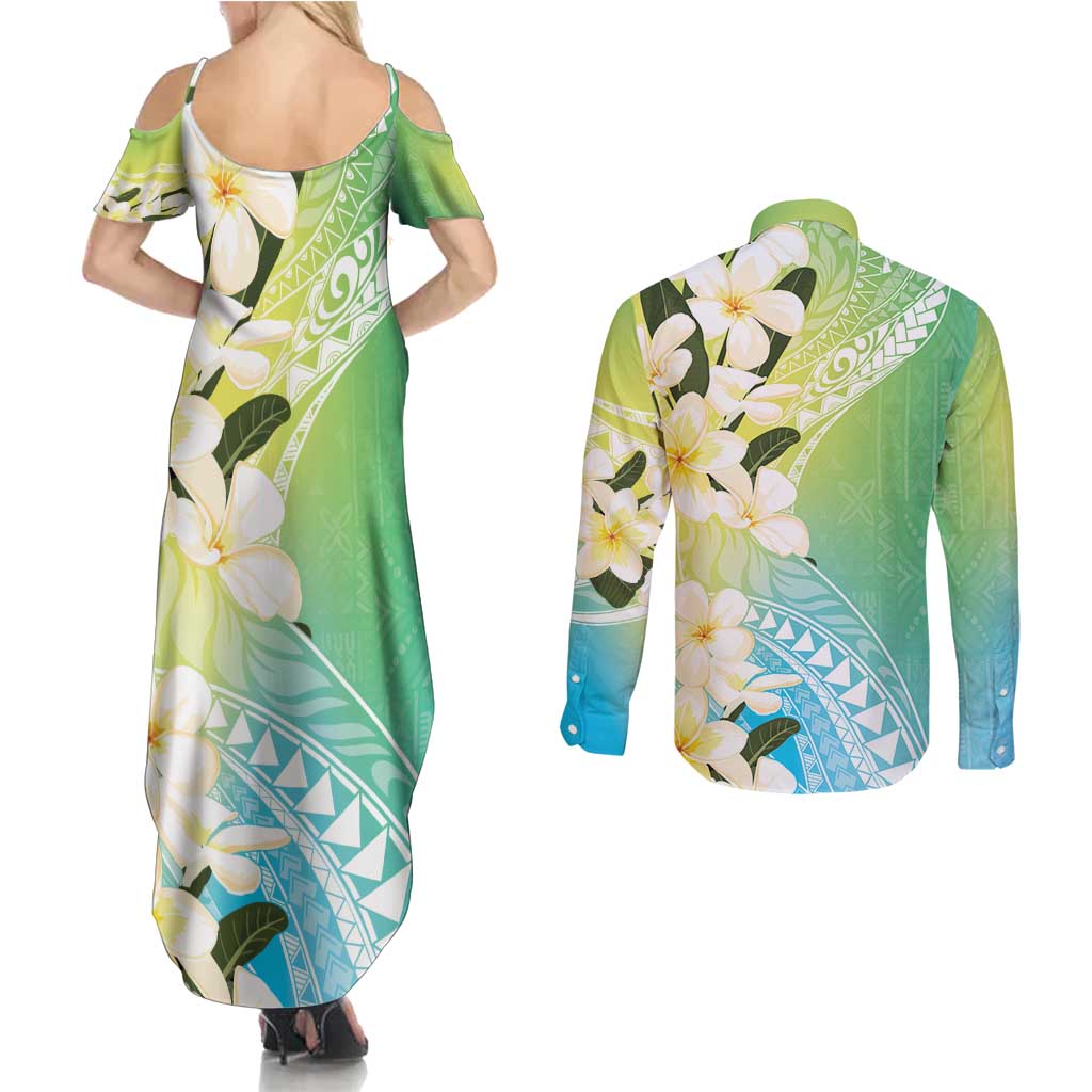 Aloha Hawaii Festive Couples Matching Summer Maxi Dress and Long Sleeve Button Shirt Frangipani Lace Classic - Summer Vibes LT7 - Polynesian Pride