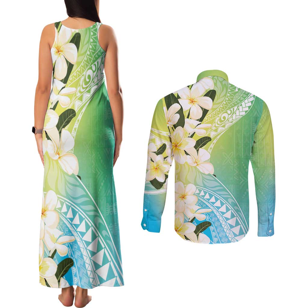 Aloha Hawaii Festive Couples Matching Tank Maxi Dress and Long Sleeve Button Shirt Frangipani Lace Classic - Summer Vibes LT7 - Polynesian Pride
