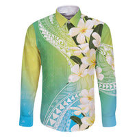 Aloha Hawaii Festive Family Matching Off Shoulder Short Dress and Hawaiian Shirt Frangipani Lace Classic - Summer Vibes LT7 Dad's Shirt - Long Sleeve Blue Green - Polynesian Pride