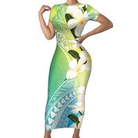 Aloha Hawaii Festive Family Matching Short Sleeve Bodycon Dress and Hawaiian Shirt Frangipani Lace Classic - Summer Vibes LT7 Mom's Dress Blue Green - Polynesian Pride