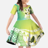 Aloha Hawaii Festive Family Matching Tank Maxi Dress and Hawaiian Shirt Frangipani Lace Classic - Summer Vibes LT7 Daughter's Dress Blue Green - Polynesian Pride