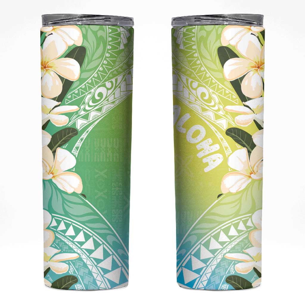 Aloha Hawaii Festive Skinny Tumbler Frangipani Lace Classic - Summer Vibes LT7 Blue Green - Polynesian Pride