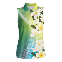 Aloha Hawaii Festive Women Sleeveless Polo Shirt Frangipani Lace Classic - Summer Vibes LT7 Female Blue Green - Polynesian Pride
