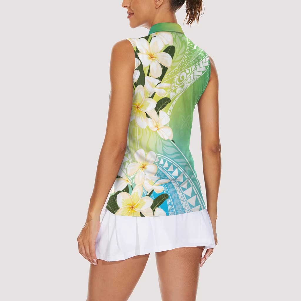 Aloha Hawaii Festive Women Sleeveless Polo Shirt Frangipani Lace Classic - Summer Vibes LT7 - Polynesian Pride