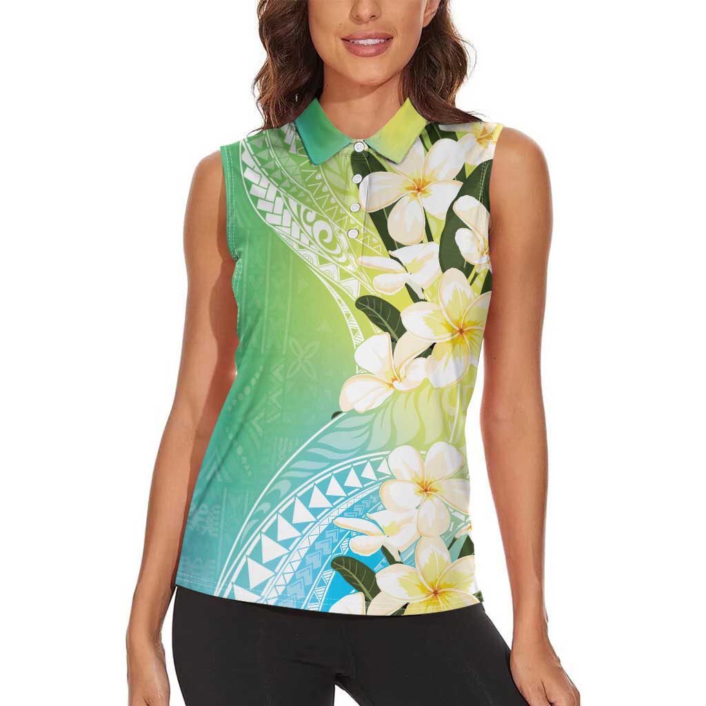 Aloha Hawaii Festive Women Sleeveless Polo Shirt Frangipani Lace Classic - Summer Vibes LT7 - Polynesian Pride