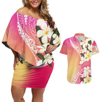 Aloha Hawaii Festive Couples Matching Off Shoulder Short Dress and Hawaiian Shirt Frangipani Lace Classic - Spring Vibes LT7 Colorful - Polynesian Pride