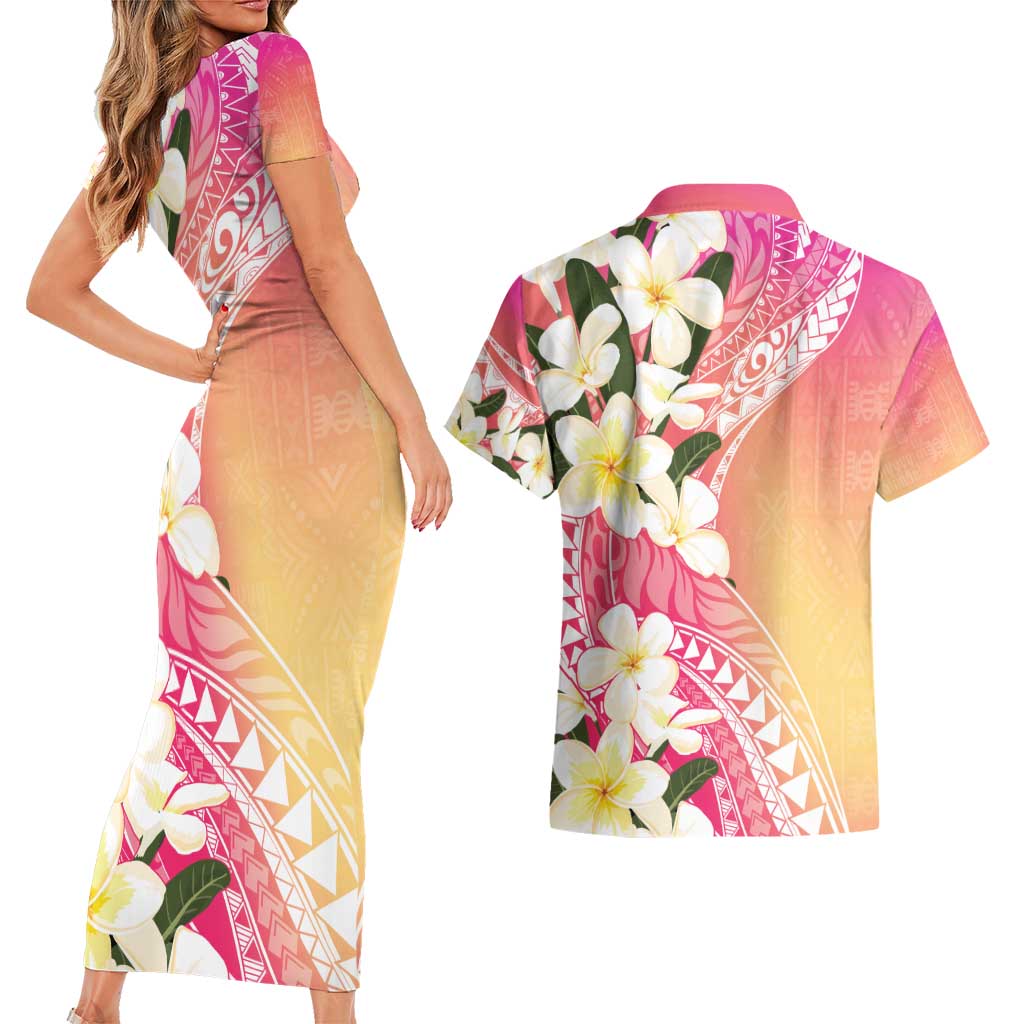 Aloha Hawaii Festive Couples Matching Short Sleeve Bodycon Dress and Hawaiian Shirt Frangipani Lace Classic - Spring Vibes LT7 - Polynesian Pride