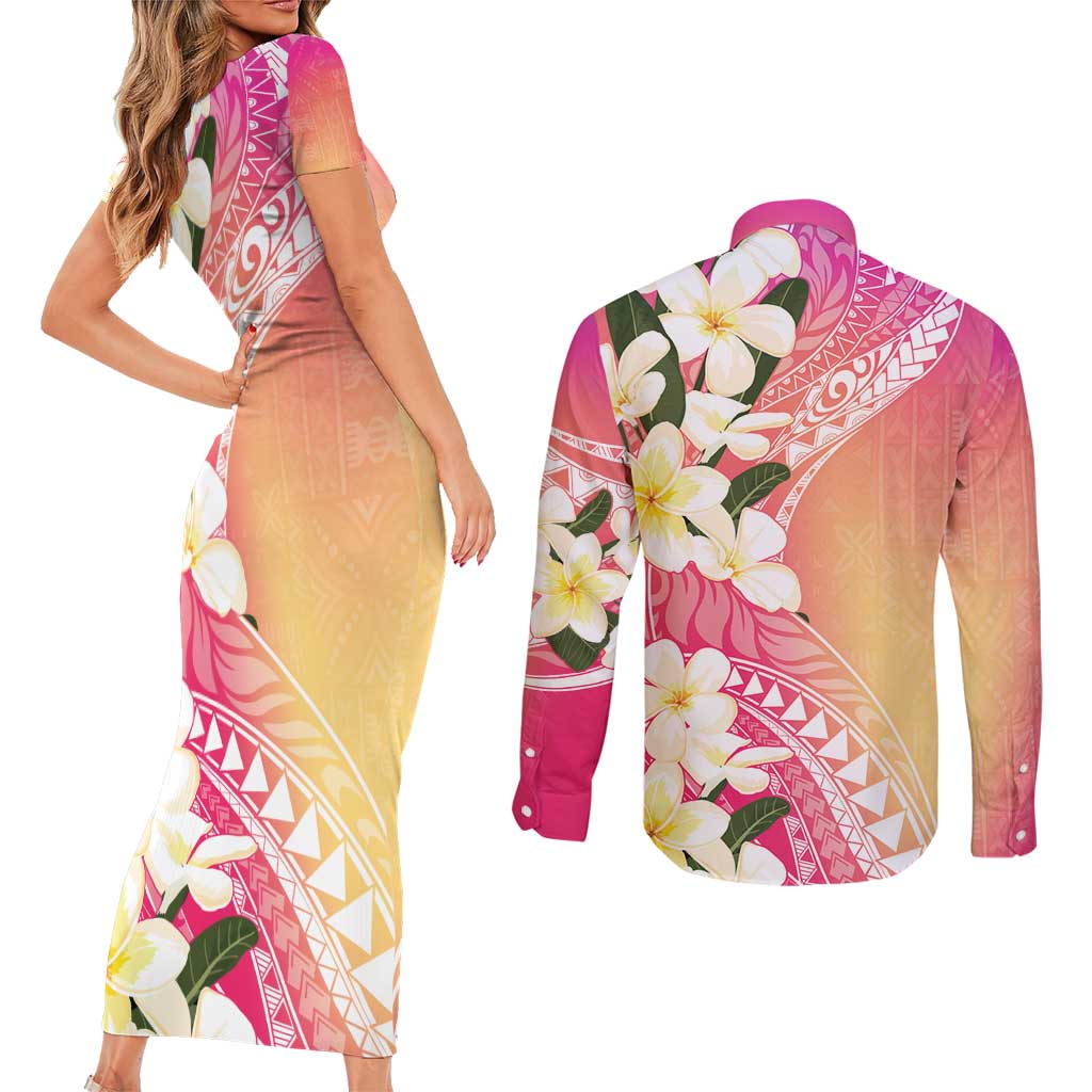 Aloha Hawaii Festive Couples Matching Short Sleeve Bodycon Dress and Long Sleeve Button Shirt Frangipani Lace Classic - Spring Vibes LT7 - Polynesian Pride