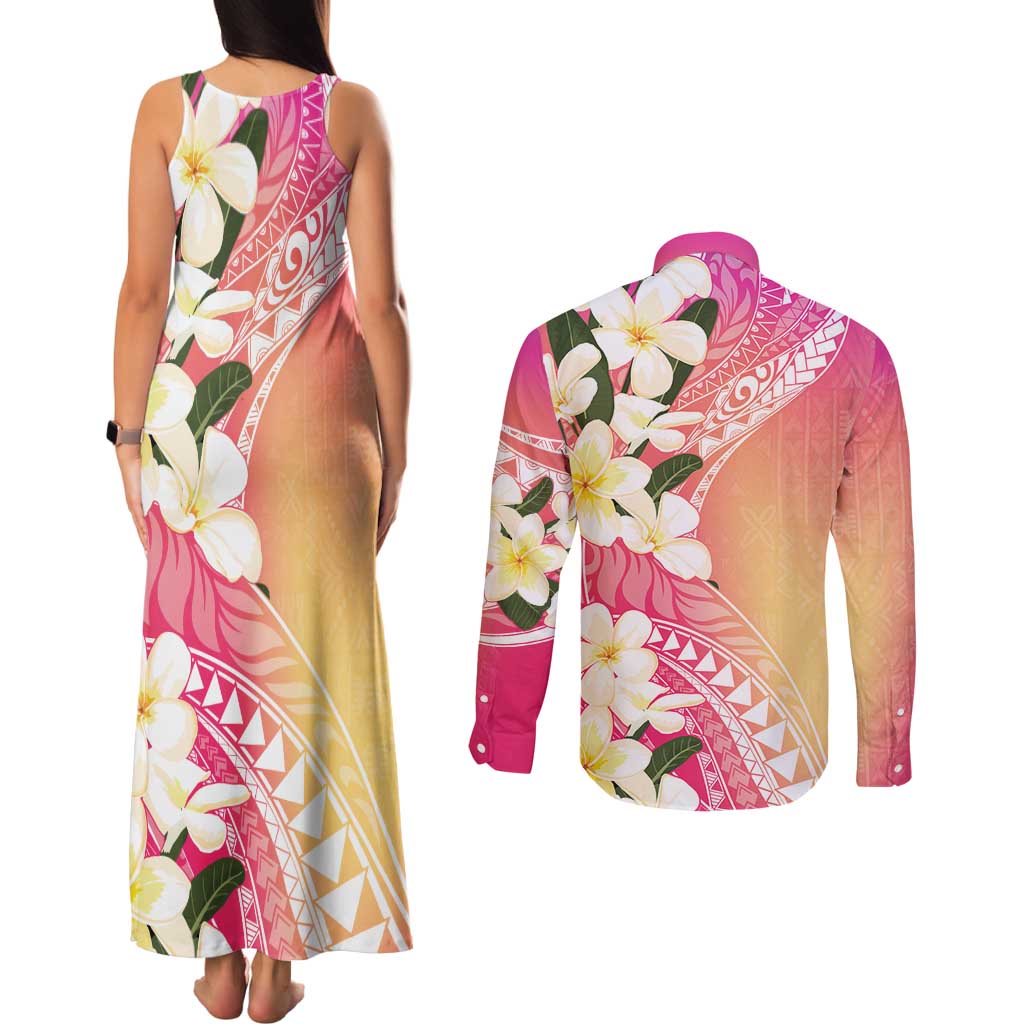 Aloha Hawaii Festive Couples Matching Tank Maxi Dress and Long Sleeve Button Shirt Frangipani Lace Classic - Spring Vibes