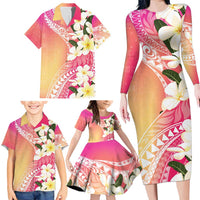 Aloha Hawaii Festive Family Matching Long Sleeve Bodycon Dress and Hawaiian Shirt Frangipani Lace Classic - Spring Vibes LT7 - Polynesian Pride