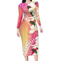 Aloha Hawaii Festive Family Matching Long Sleeve Bodycon Dress and Hawaiian Shirt Frangipani Lace Classic - Spring Vibes LT7 Mom's Dress Colorful - Polynesian Pride