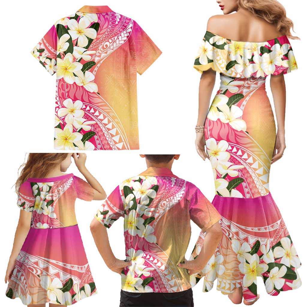 Aloha Hawaii Festive Family Matching Mermaid Dress and Hawaiian Shirt Frangipani Lace Classic - Spring Vibes LT7 - Polynesian Pride