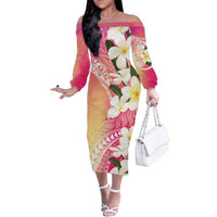 Aloha Hawaii Festive Family Matching Off The Shoulder Long Sleeve Dress and Hawaiian Shirt Frangipani Lace Classic - Spring Vibes LT7 Mom's Dress Colorful - Polynesian Pride