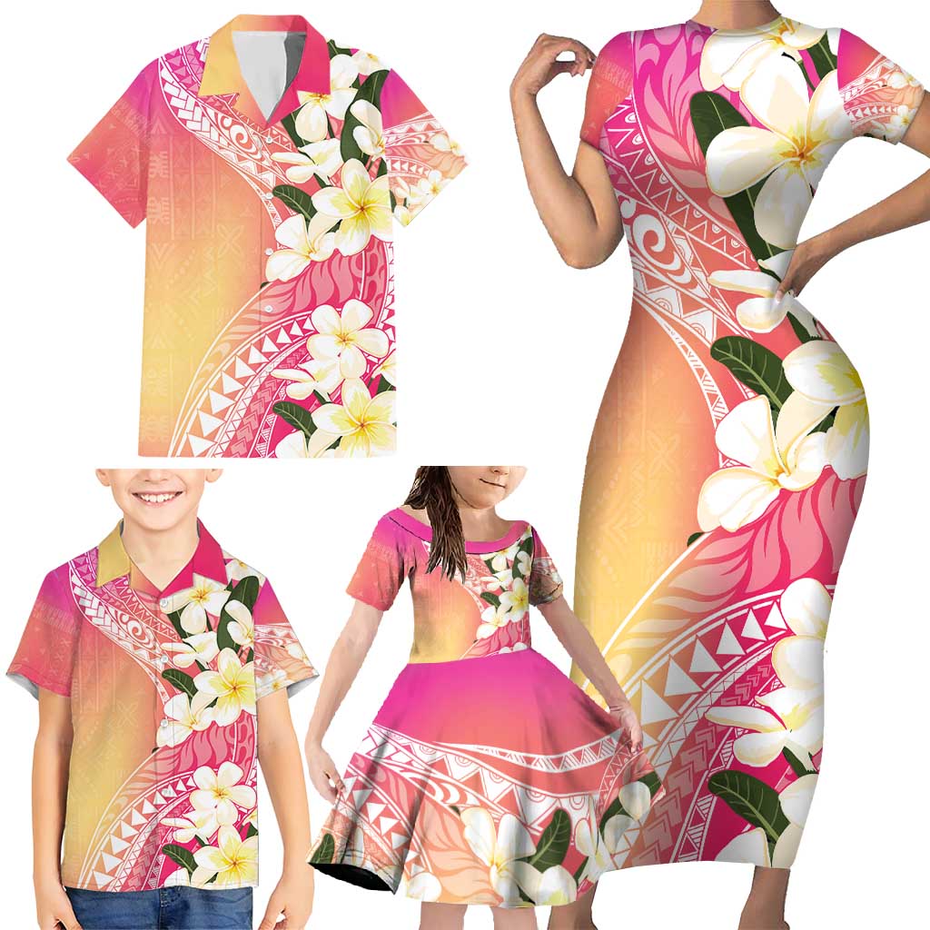 Aloha Hawaii Festive Family Matching Short Sleeve Bodycon Dress and Hawaiian Shirt Frangipani Lace Classic - Spring Vibes LT7 - Polynesian Pride