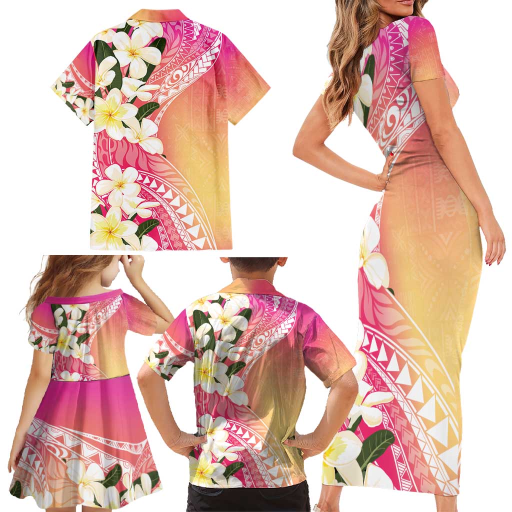 Aloha Hawaii Festive Family Matching Short Sleeve Bodycon Dress and Hawaiian Shirt Frangipani Lace Classic - Spring Vibes LT7 - Polynesian Pride