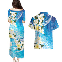 Aloha Hawaii Festive Couples Matching Puletasi and Hawaiian Shirt Frangipani Lace Classic - Oceanic LT7 - Polynesian Pride