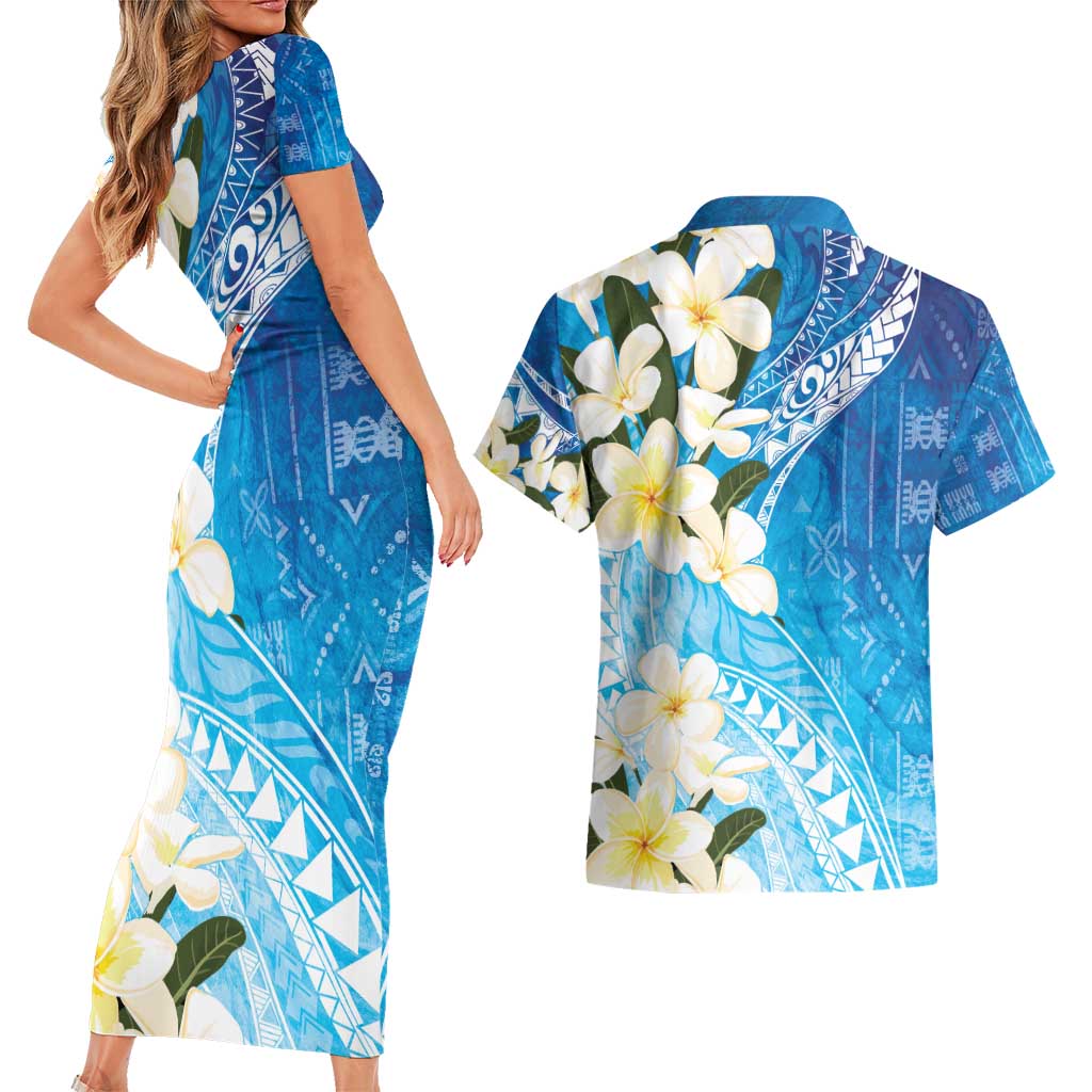 Aloha Hawaii Festive Couples Matching Short Sleeve Bodycon Dress and Hawaiian Shirt Frangipani Lace Classic - Oceanic LT7 - Polynesian Pride
