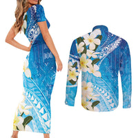 Aloha Hawaii Festive Couples Matching Short Sleeve Bodycon Dress and Long Sleeve Button Shirt Frangipani Lace Classic - Oceanic LT7 - Polynesian Pride