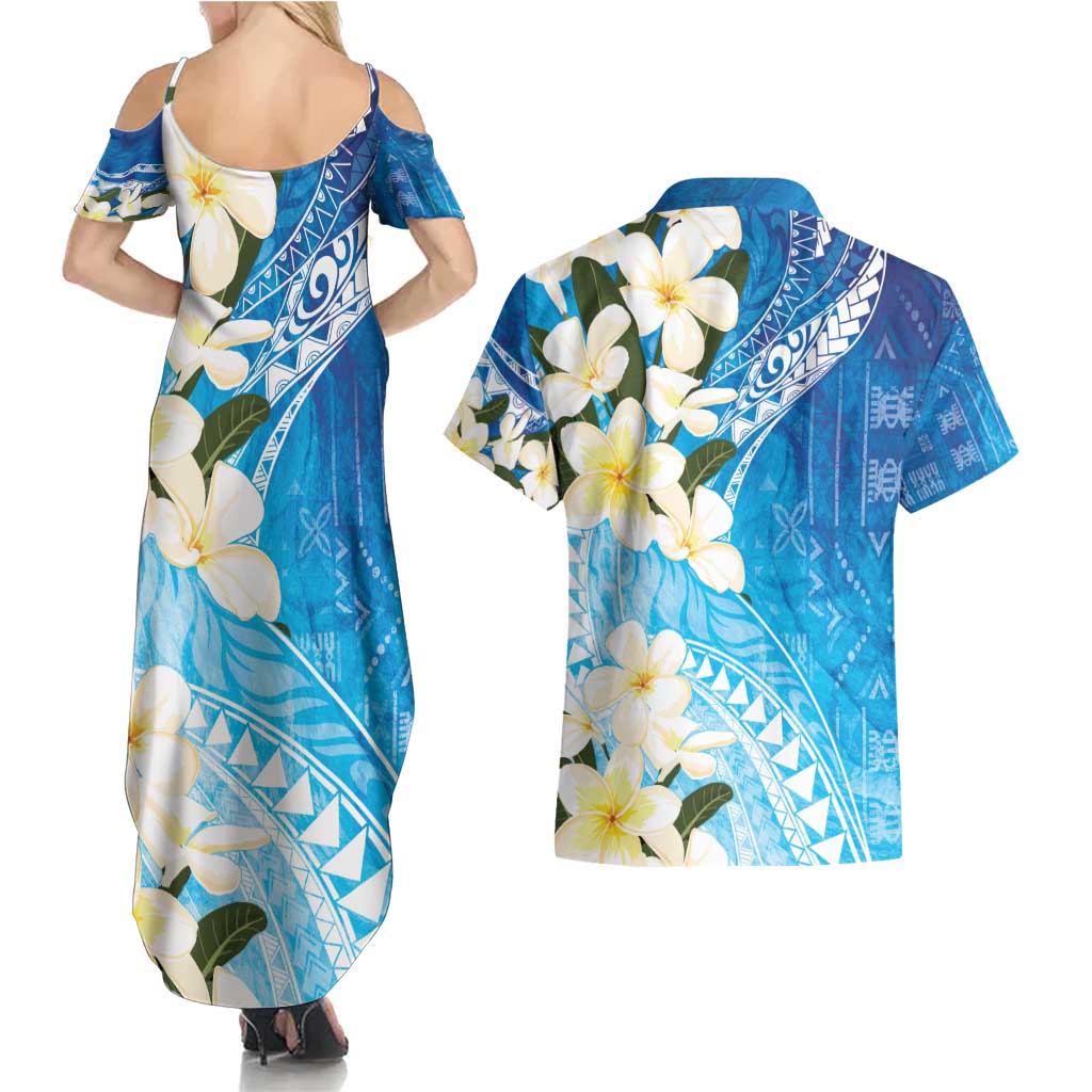 Aloha Hawaii Festive Couples Matching Summer Maxi Dress and Hawaiian Shirt Frangipani Lace Classic - Oceanic LT7 - Polynesian Pride