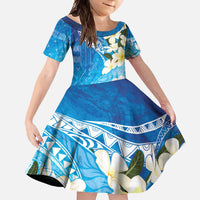 Aloha Hawaii Festive Family Matching Mermaid Dress and Hawaiian Shirt Frangipani Lace Classic - Oceanic LT7 Daughter's Dress Navy - Polynesian Pride