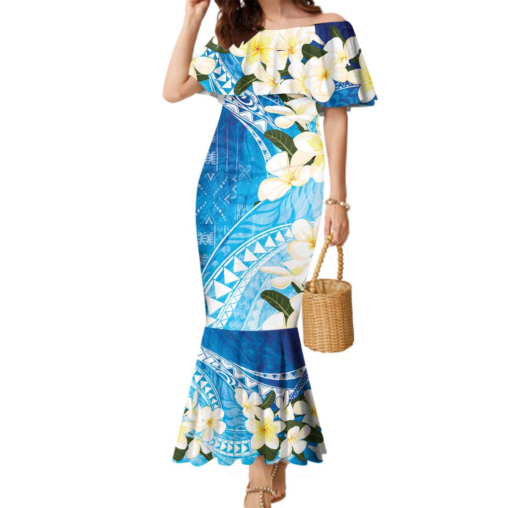 Aloha Hawaii Festive Family Matching Mermaid Dress and Hawaiian Shirt Frangipani Lace Classic - Oceanic LT7 Mom's Dress Navy - Polynesian Pride
