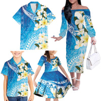 Aloha Hawaii Festive Family Matching Off The Shoulder Long Sleeve Dress and Hawaiian Shirt Frangipani Lace Classic - Oceanic LT7 - Polynesian Pride