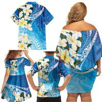 Aloha Hawaii Festive Family Matching Off Shoulder Short Dress and Hawaiian Shirt Frangipani Lace Classic - Oceanic LT7 - Polynesian Pride