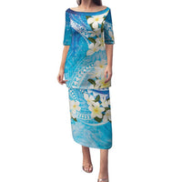 Aloha Hawaii Festive Family Matching Puletasi and Hawaiian Shirt Frangipani Lace Classic - Oceanic LT7 Mom's Dress Navy - Polynesian Pride