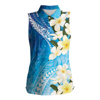 Aloha Hawaii Festive Women Sleeveless Polo Shirt Frangipani Lace Classic - Oceanic LT7 Female Navy - Polynesian Pride