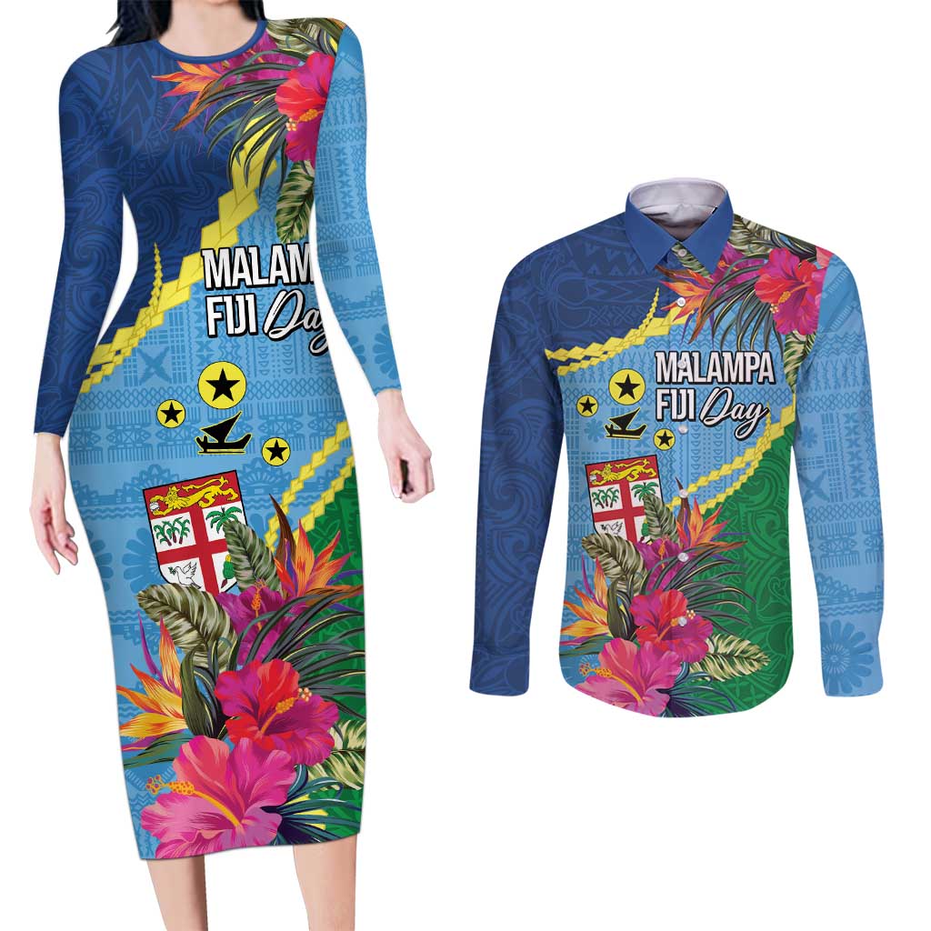 Personalized Malampa Fiji Day Together We Grow Couples Matching Long Sleeve Bodycon Dress and Long Sleeve Button Shirt Special Tapa Mix LT7 Colorful - Polynesian Pride