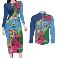 Personalized Malampa Fiji Day Together We Grow Couples Matching Long Sleeve Bodycon Dress and Long Sleeve Button Shirt Special Tapa Mix LT7 Colorful - Polynesian Pride