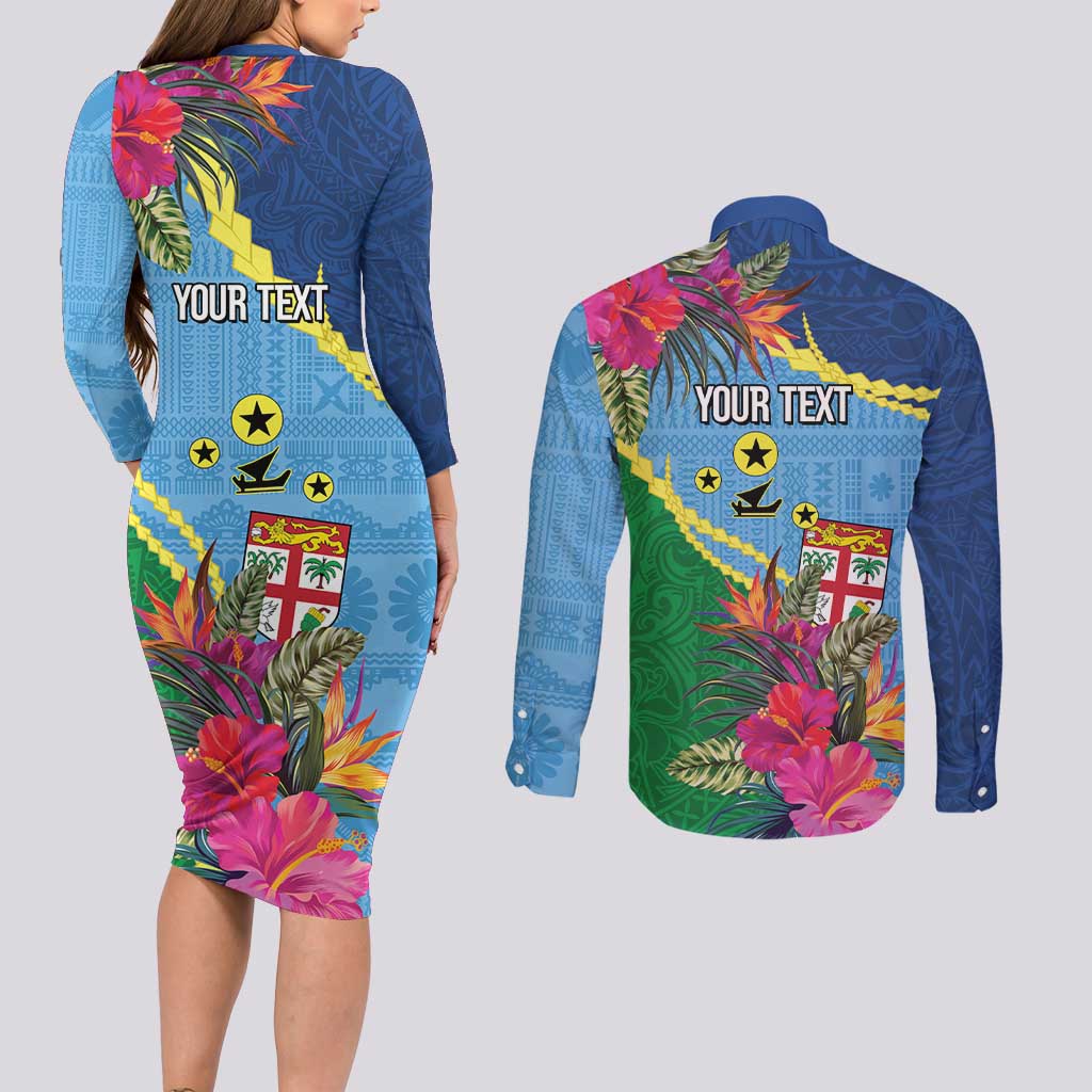 Personalized Malampa Fiji Day Together We Grow Couples Matching Long Sleeve Bodycon Dress and Long Sleeve Button Shirt Special Tapa Mix LT7 - Polynesian Pride