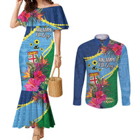 Personalized Malampa Fiji Day Together We Grow Couples Matching Mermaid Dress and Long Sleeve Button Shirt Special Tapa Mix LT7 Colorful - Polynesian Pride