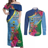 Personalized Malampa Fiji Day Together We Grow Couples Matching Off Shoulder Maxi Dress and Long Sleeve Button Shirt Special Tapa Mix LT7 Colorful - Polynesian Pride