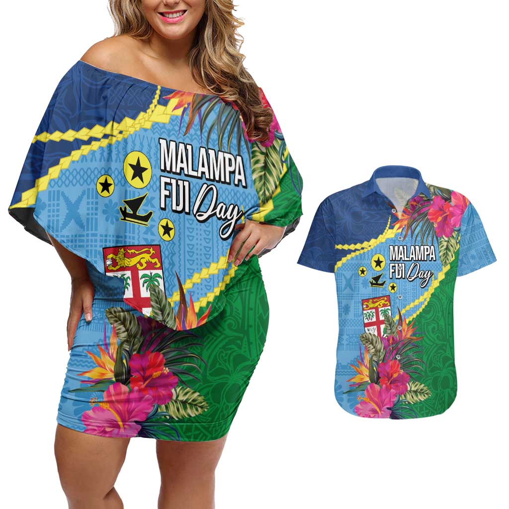 Personalized Malampa Fiji Day Together We Grow Couples Matching Off Shoulder Short Dress and Hawaiian Shirt Special Tapa Mix LT7 Colorful - Polynesian Pride