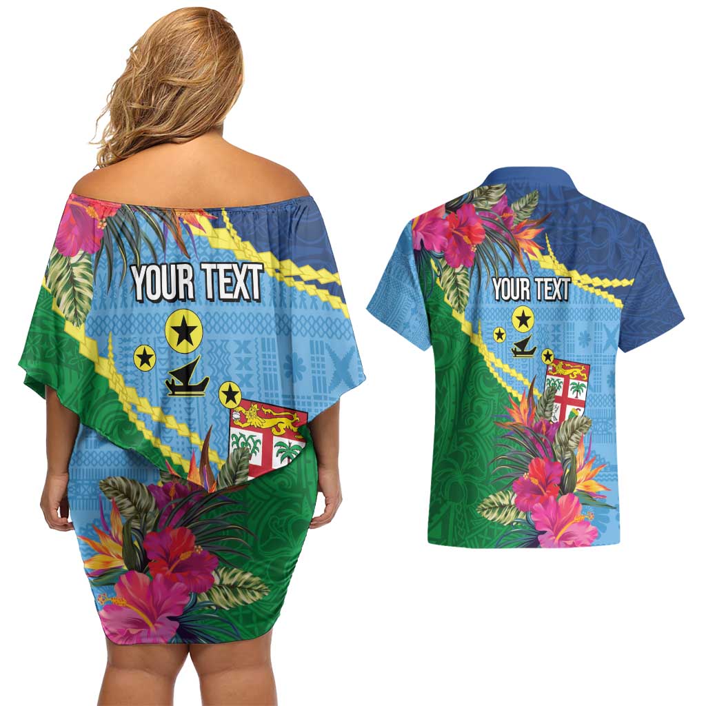 Personalized Malampa Fiji Day Together We Grow Couples Matching Off Shoulder Short Dress and Hawaiian Shirt Special Tapa Mix LT7 - Polynesian Pride