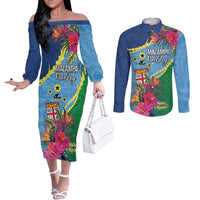 Personalized Malampa Fiji Day Together We Grow Couples Matching Off The Shoulder Long Sleeve Dress and Long Sleeve Button Shirt Special Tapa Mix LT7 Colorful - Polynesian Pride