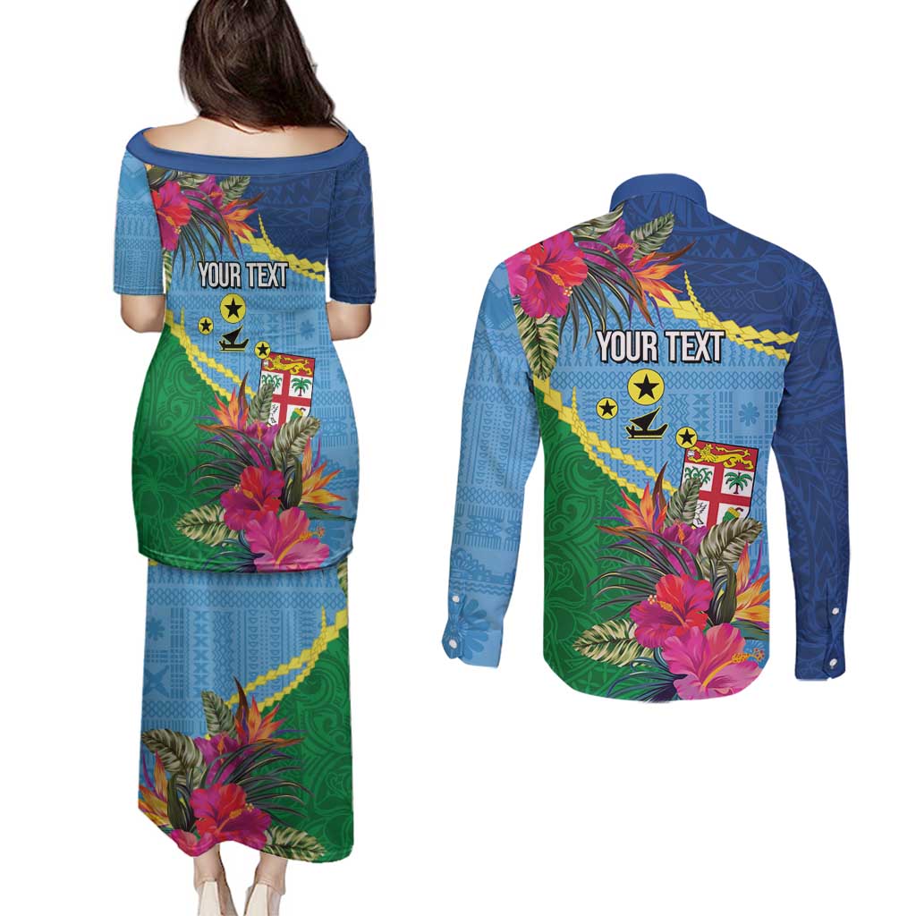 Personalized Malampa Fiji Day Together We Grow Couples Matching Puletasi and Long Sleeve Button Shirt Special Tapa Mix LT7 - Polynesian Pride