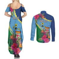 Personalized Malampa Fiji Day Together We Grow Couples Matching Summer Maxi Dress and Long Sleeve Button Shirt Special Tapa Mix LT7 - Polynesian Pride