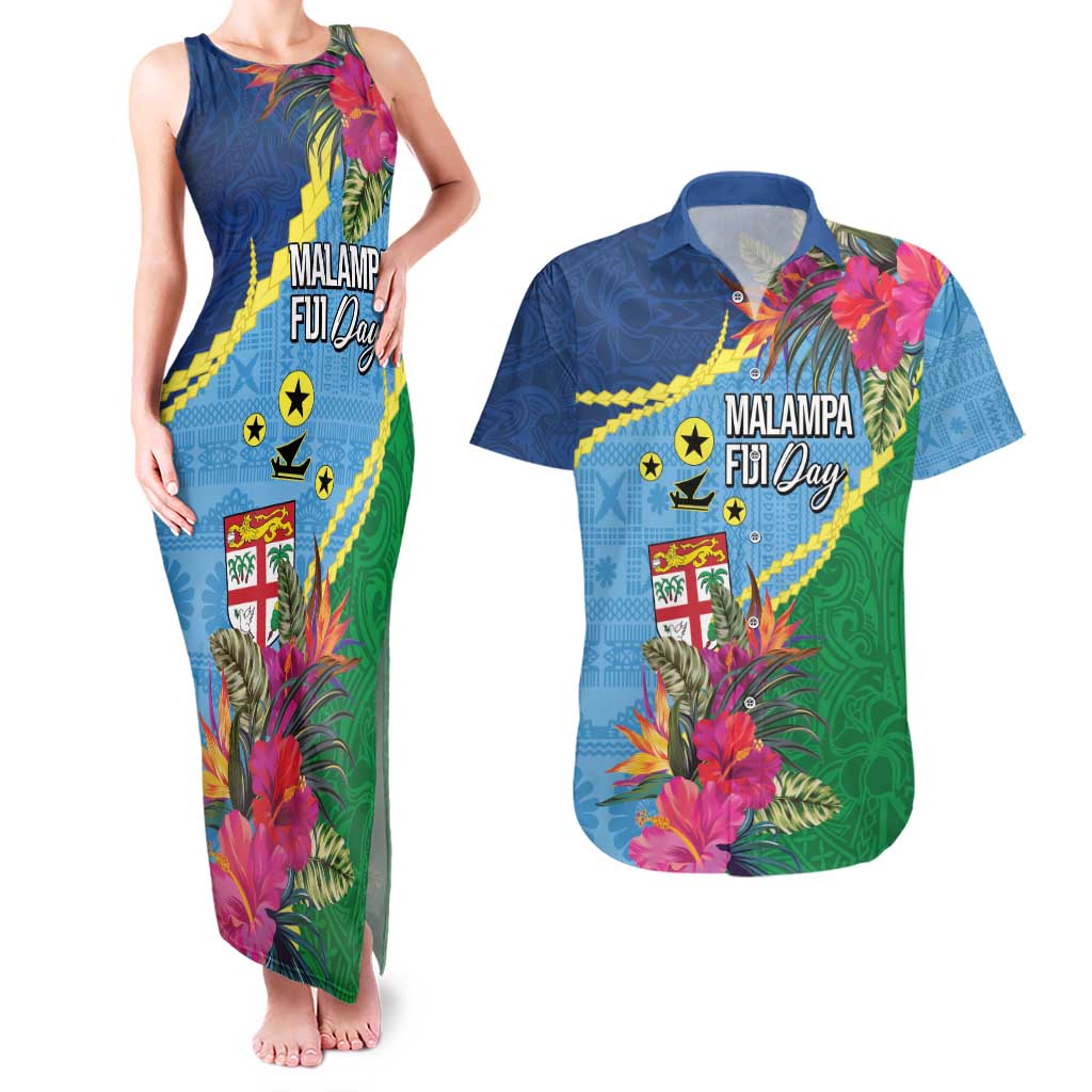 Personalized Malampa Fiji Day Together We Grow Couples Matching Tank Maxi Dress and Hawaiian Shirt Special Tapa Mix LT7 Colorful - Polynesian Pride