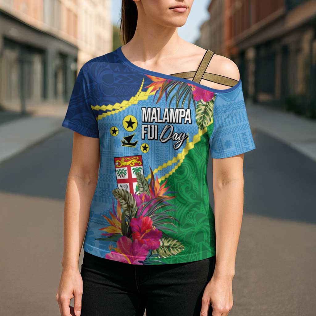 Personalized Malampa Fiji Day Together We Grow Cross Shoulder Shirt Special Tapa Mix LT7 - Polynesian Pride