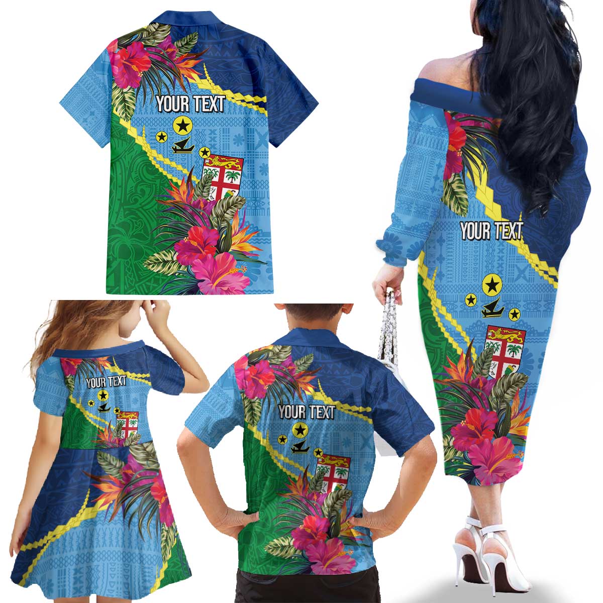 Personalized Malampa Fiji Day Together We Grow Family Matching Off The Shoulder Long Sleeve Dress and Hawaiian Shirt Special Tapa Mix LT7 - Polynesian Pride