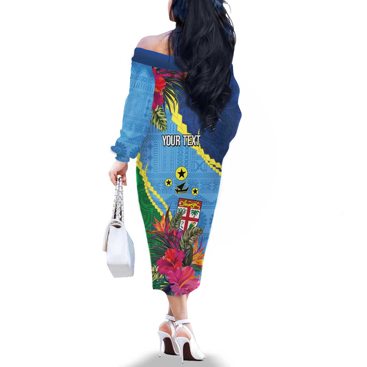 Personalized Malampa Fiji Day Together We Grow Family Matching Off The Shoulder Long Sleeve Dress and Hawaiian Shirt Special Tapa Mix LT7 - Polynesian Pride