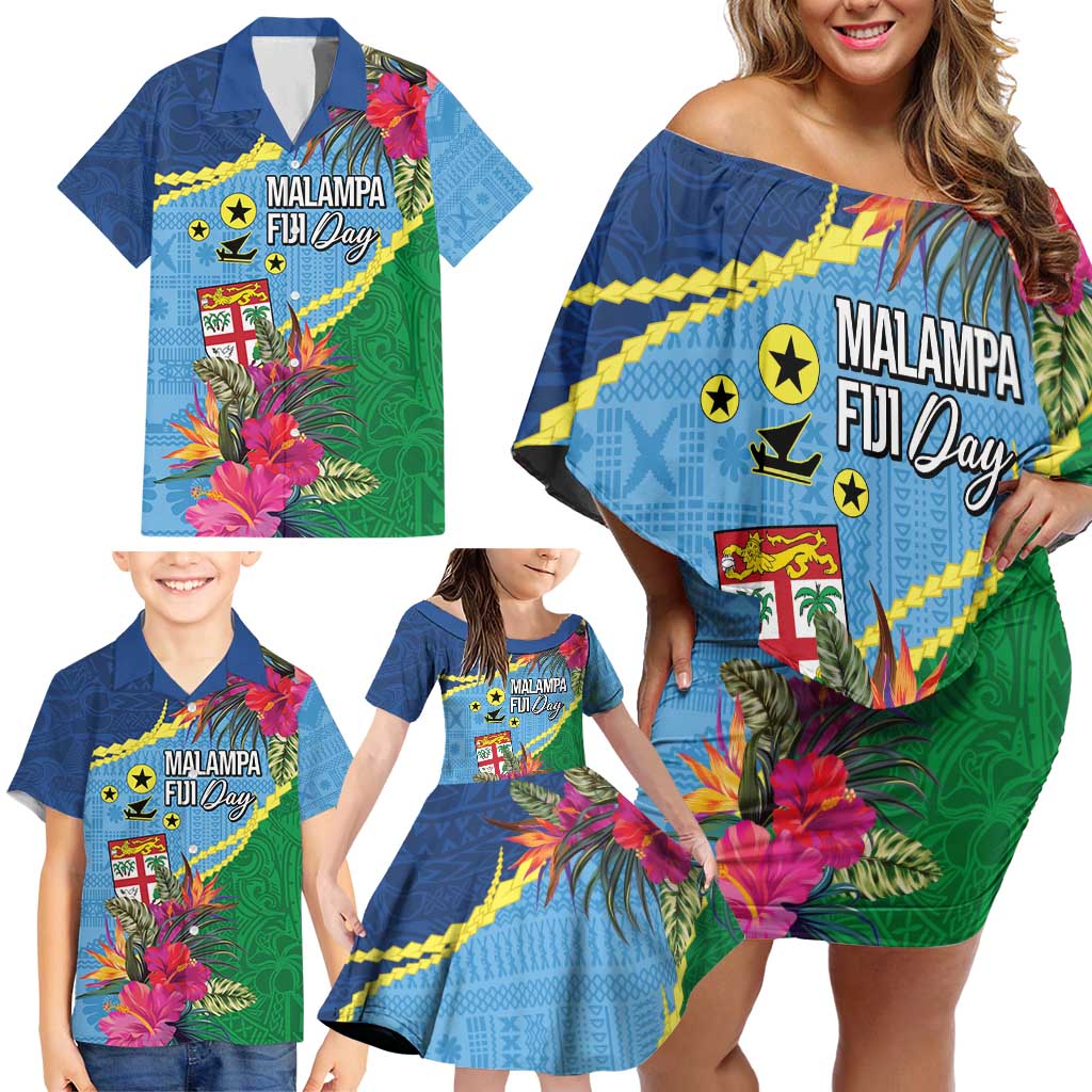 Personalized Malampa Fiji Day Together We Grow Family Matching Off Shoulder Short Dress and Hawaiian Shirt Special Tapa Mix LT7 - Polynesian Pride